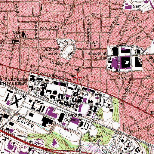Topographic Map of North Carolina State University Post Office, NC