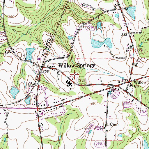 Topographic Map of Willow Spring Post Office, NC