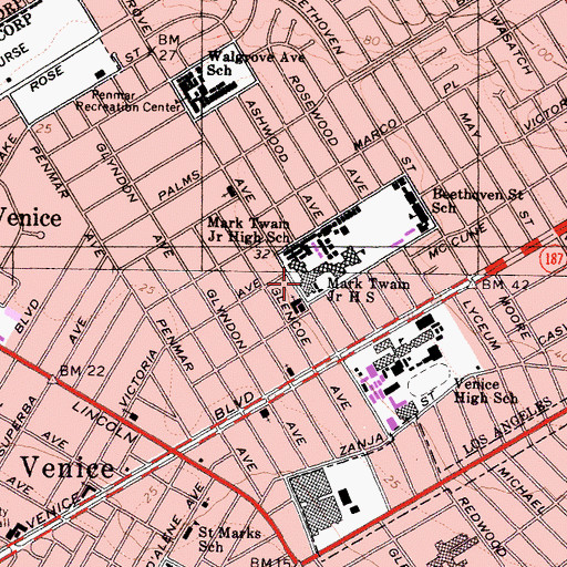 Topographic Map of Mark Twain Middle School, CA