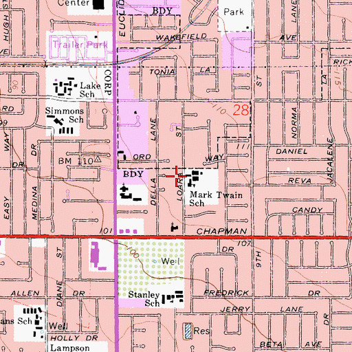 Topographic Map of Mark Twain School, CA