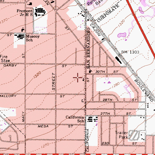 Topographic Map of Muscoy Church of Christ, CA
