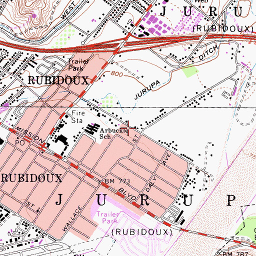 Topographic Map of New Century Baptist Church, CA
