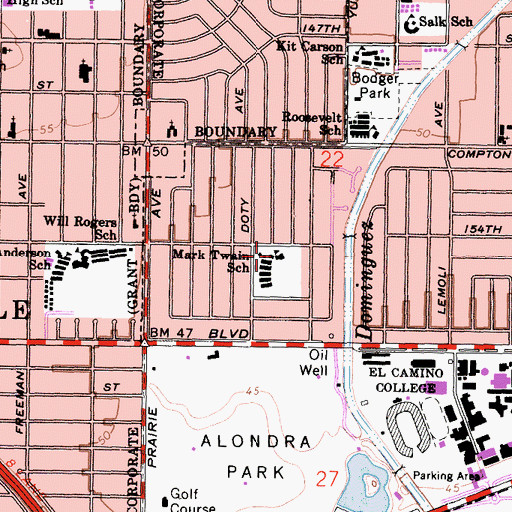 Topographic Map of Mark Twain Elementary School, CA