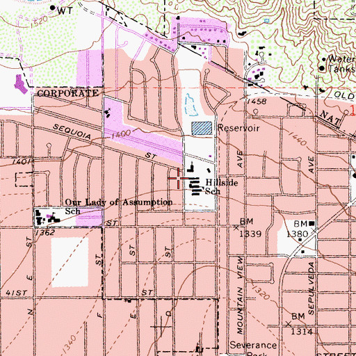 Topographic Map of Northpark Community Church, CA