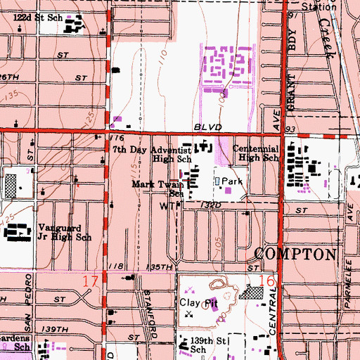 Topographic Map of Mark Twain Elementary School, CA