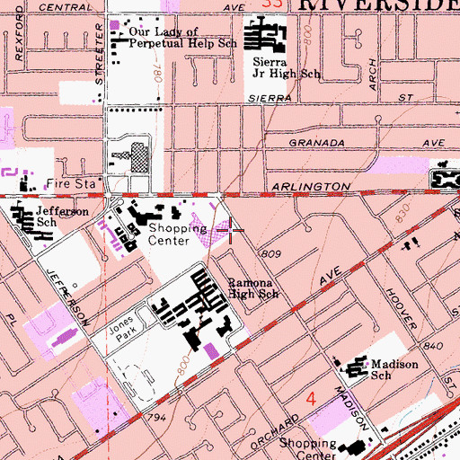 Topographic Map of Riverside Brethren in Christ Church, CA