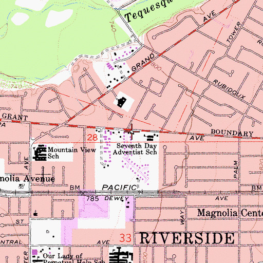 Topographic Map of Riverside Community Church, CA