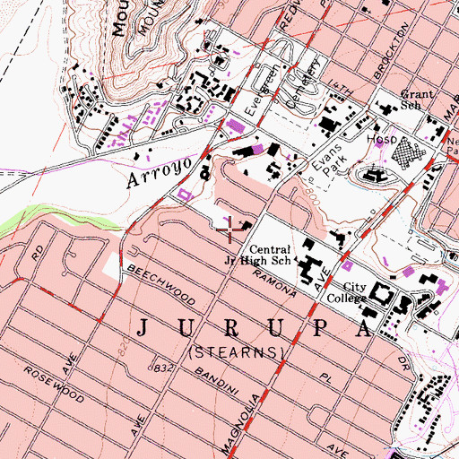 Topographic Map of Riverside New Hope Church, CA