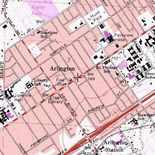 Topographic Map of Riverside Temple Hindu Society of Inland Empire, CA