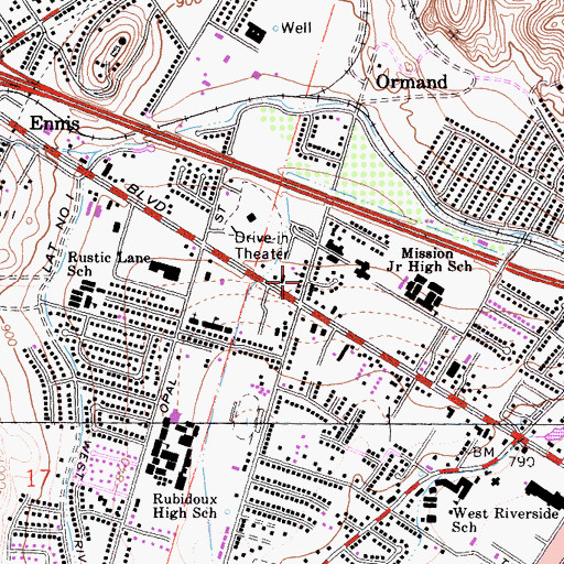 Topographic Map of Rubidoux First Assembly Church, CA