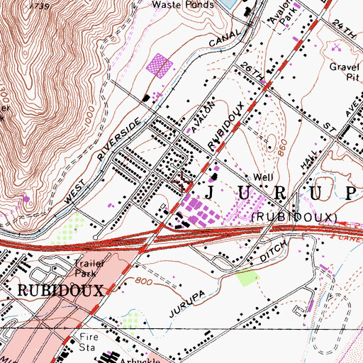 Topographic Map of Rubidoux Missionary Baptist Church, CA