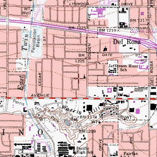 Topographic Map of San Bernardino Baptist Church, CA