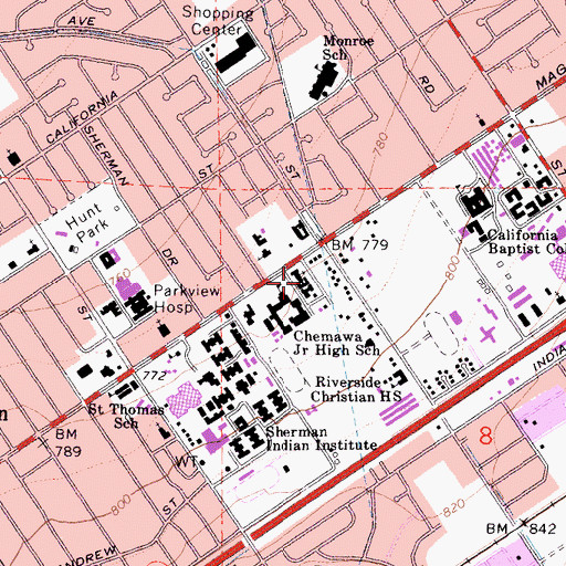 Topographic Map of Sa-Rang Presbyterian Church of Riverside, CA