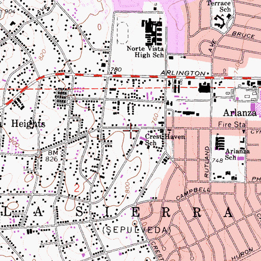 Topographic Map of Sierra Vista Baptist Church, CA