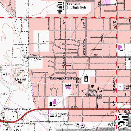 Topographic Map of Temple Missionary Baptist Church, CA
