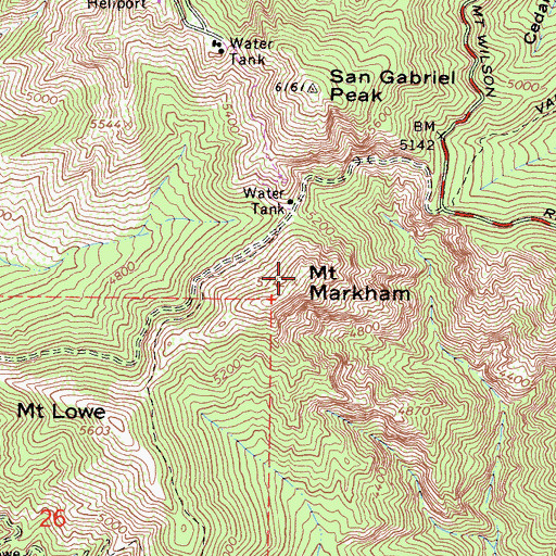 Topographic Map of Mount Markham, CA