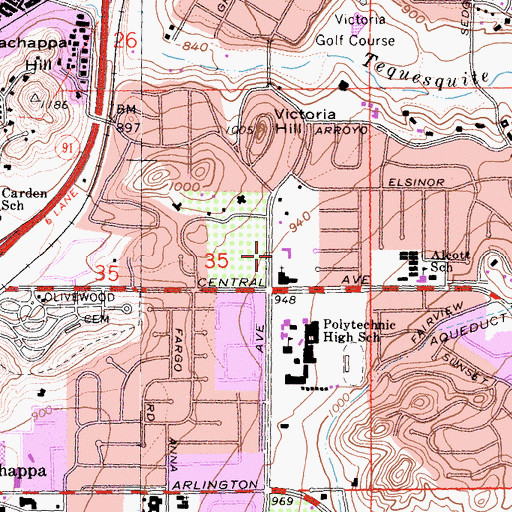 Topographic Map of The Grove Community Church, CA