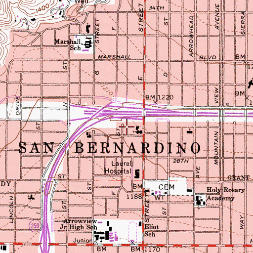 Topographic Map of Trinity Lutheran Church, CA