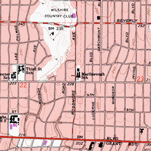 Topographic Map of Marlborough School For Girls, CA