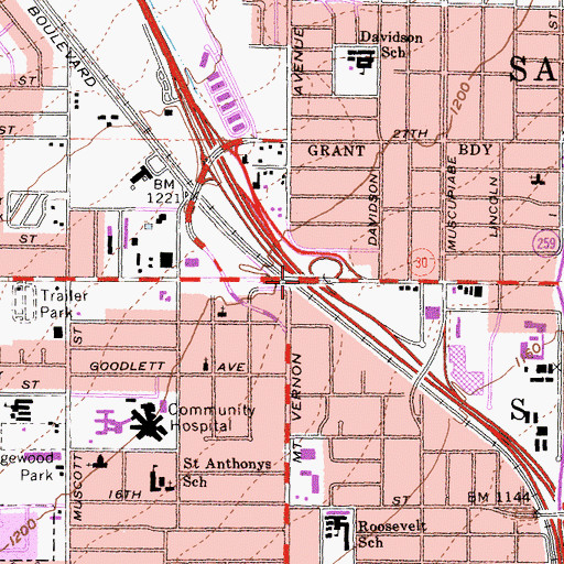 Topographic Map of Interchange 46A, CA