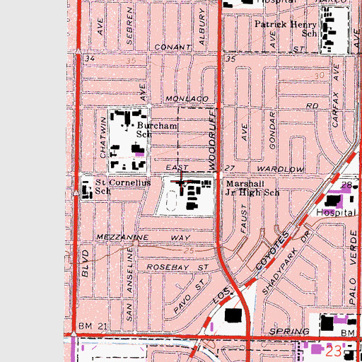 Topographic Map of Marshall Academy of the Arts, CA