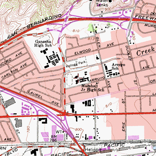 Topographic Map of John Marshall Junior High School, CA