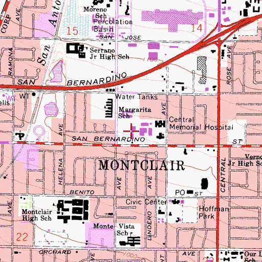 Topographic Map of Doctors Hospital Medical Center of Montclair, CA