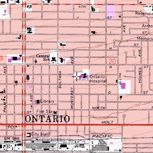 Topographic Map of Kindred-Ontario Hospital, CA