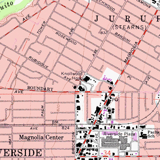 Topographic Map of Knollwood Center, CA