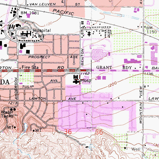 Topographic Map of Loma Linda University Medical Center East Campus, CA