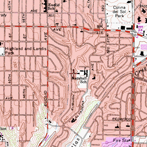 Topographic Map of Marshall Elementary School, CA