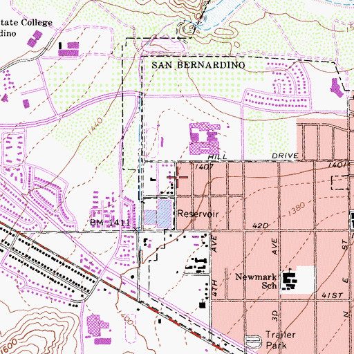 Topographic Map of Hillcrest Care Center, CA