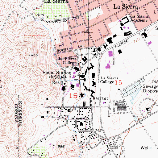 Topographic Map of La Sierra Hall, CA