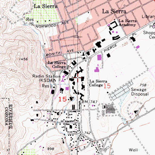 Topographic Map of La Sierra University Library, CA