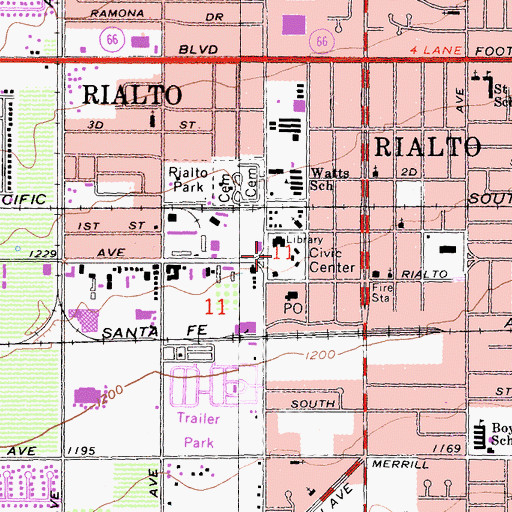 Topographic Map of Rialto Fire Department Station 201, CA