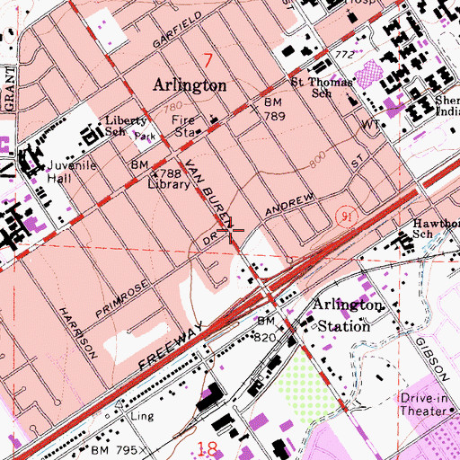 Topographic Map of Riverside Fire Department Station 2 Arlington, CA