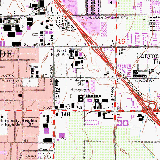 Topographic Map of Riverside Fire Department Station 4 University, CA