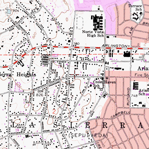 Topographic Map of Riverside Fire Department Station 7 Arlanza, CA