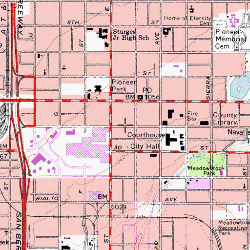 Topographic Map of San Bernardino County Law Library, CA