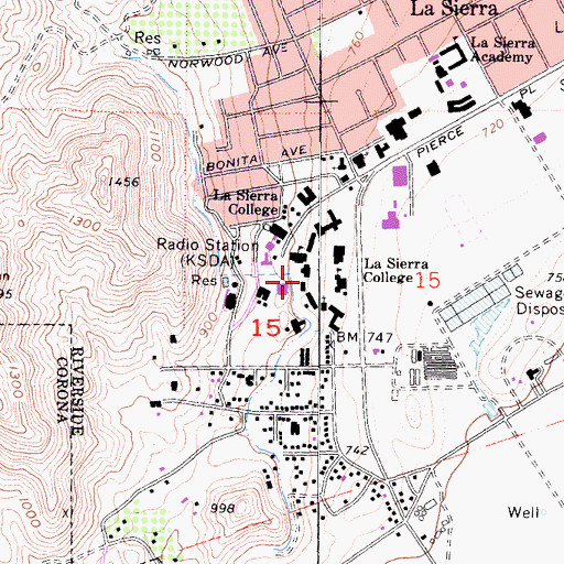 Topographic Map of San Fernando Hall, CA
