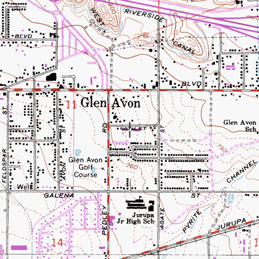 Topographic Map of The Church of Jesus Christ of Latter Day Saints Jurupa Library, CA