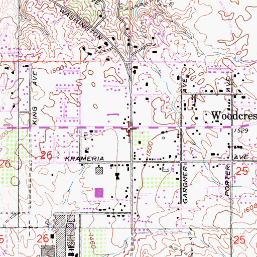 Topographic Map of Woodcrest Library, CA