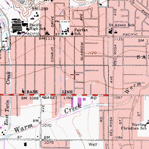 Topographic Map of Apostolica Church of Del Rosa, CA