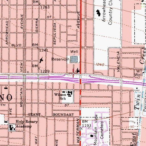 Topographic Map of Arabic Church of San Bernardino, CA