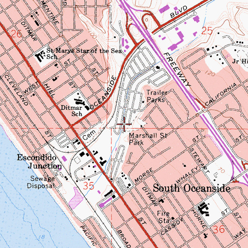 Topographic Map of Marshall Street Park, CA