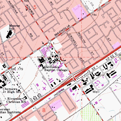 Topographic Map of Church of Christ, CA