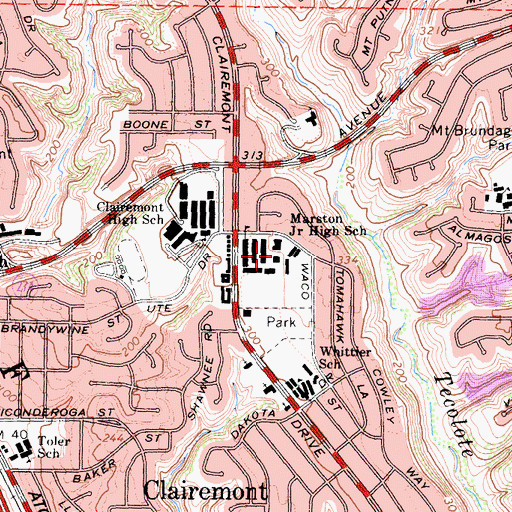 Topographic Map of Marston Middle School, CA