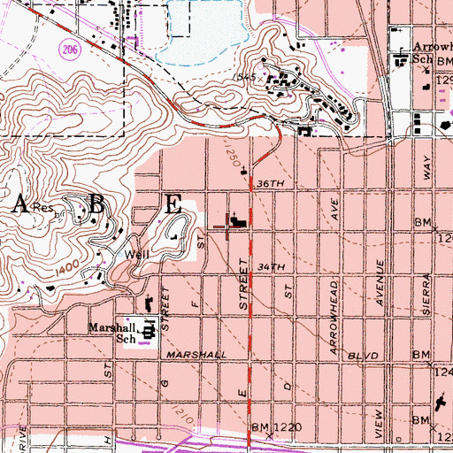 Topographic Map of Congregation Emanuel Church, CA