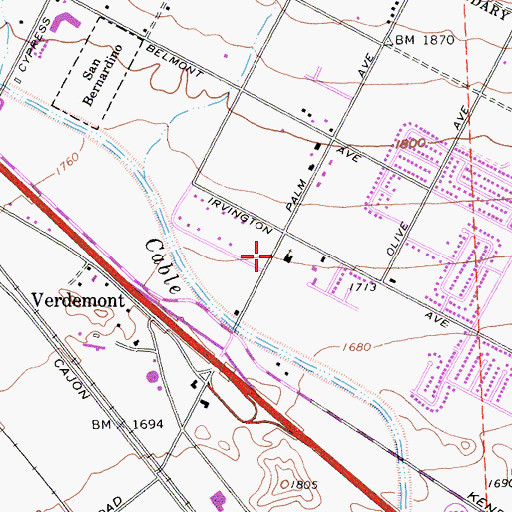 Topographic Map of Crestview Baptist Church, CA