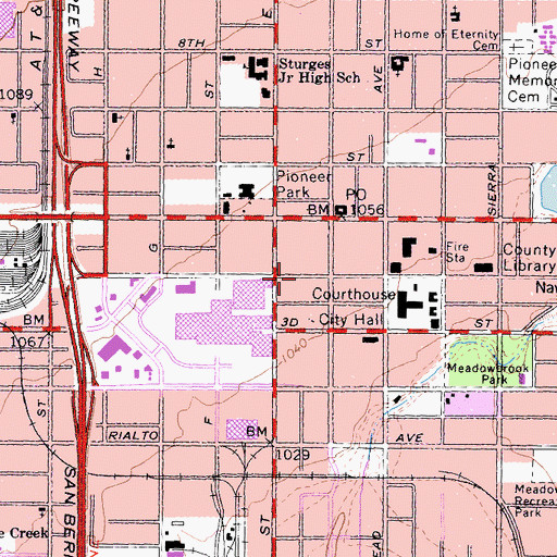 Topographic Map of First Church of Christ Scientist, CA